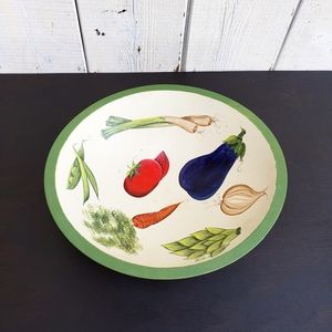Vintage Hand Painted Large Solid Wooden Farmhouse Rustic Style Bowl
